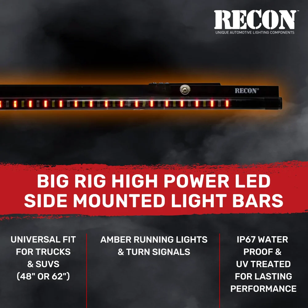 "Big Rig" Side Mounted High Power LED Light Bar Kit Amber Running Lights & Turn Signals - Multiple Sizes - Image 9