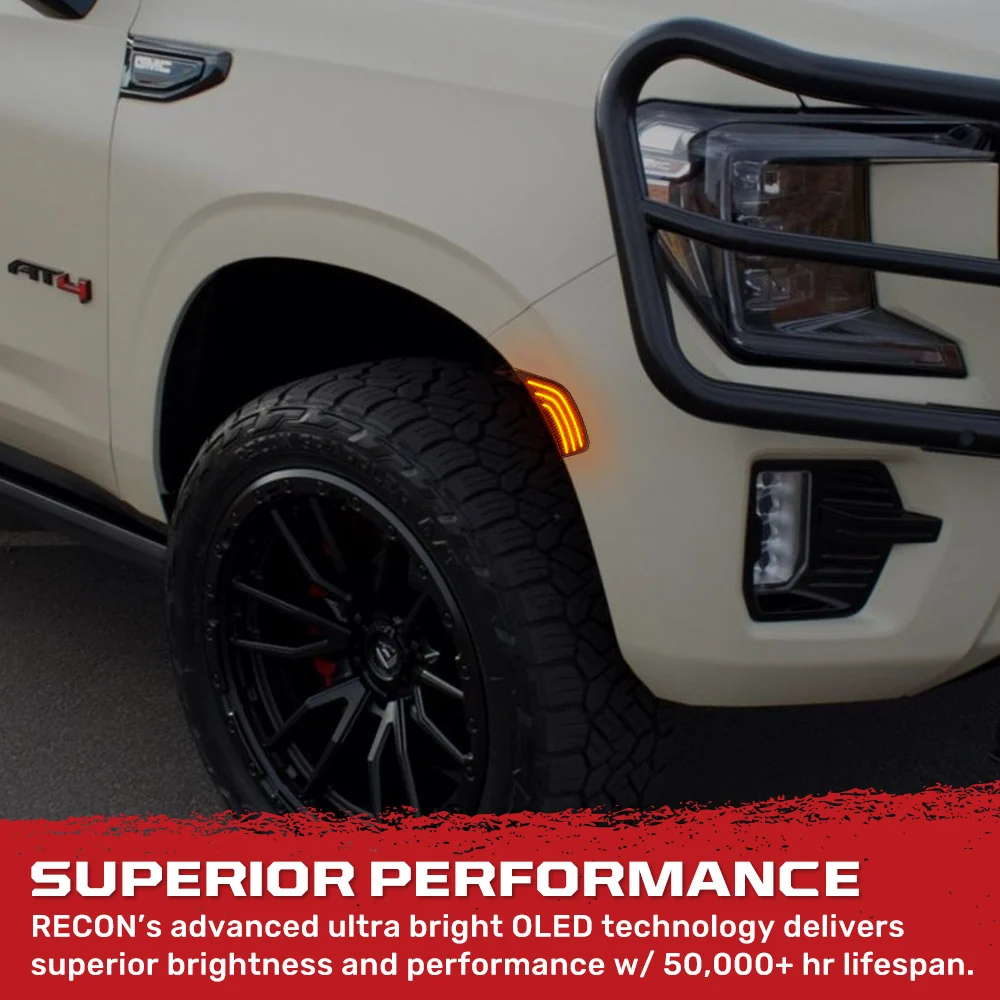 Cadillac 21-24 Escalade & GMC 21-24 Yukon/Yukon XL/Yukon Denali (5th Gen) & 21-24 Chevy Tahoe/Suburban (5th GEN) LED Front Fender Lens White or Amber LEDs - Smoked or Clear Lens - Image 5