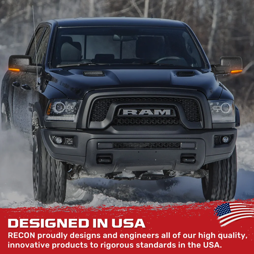 Dodge 09-18 RAM 1500 Side Mirror Lights (2-PC Set) High Power LED White Running Lights, Puddle Lights & Scanning Amber Turn Signals - Smoked Lens - Image 5