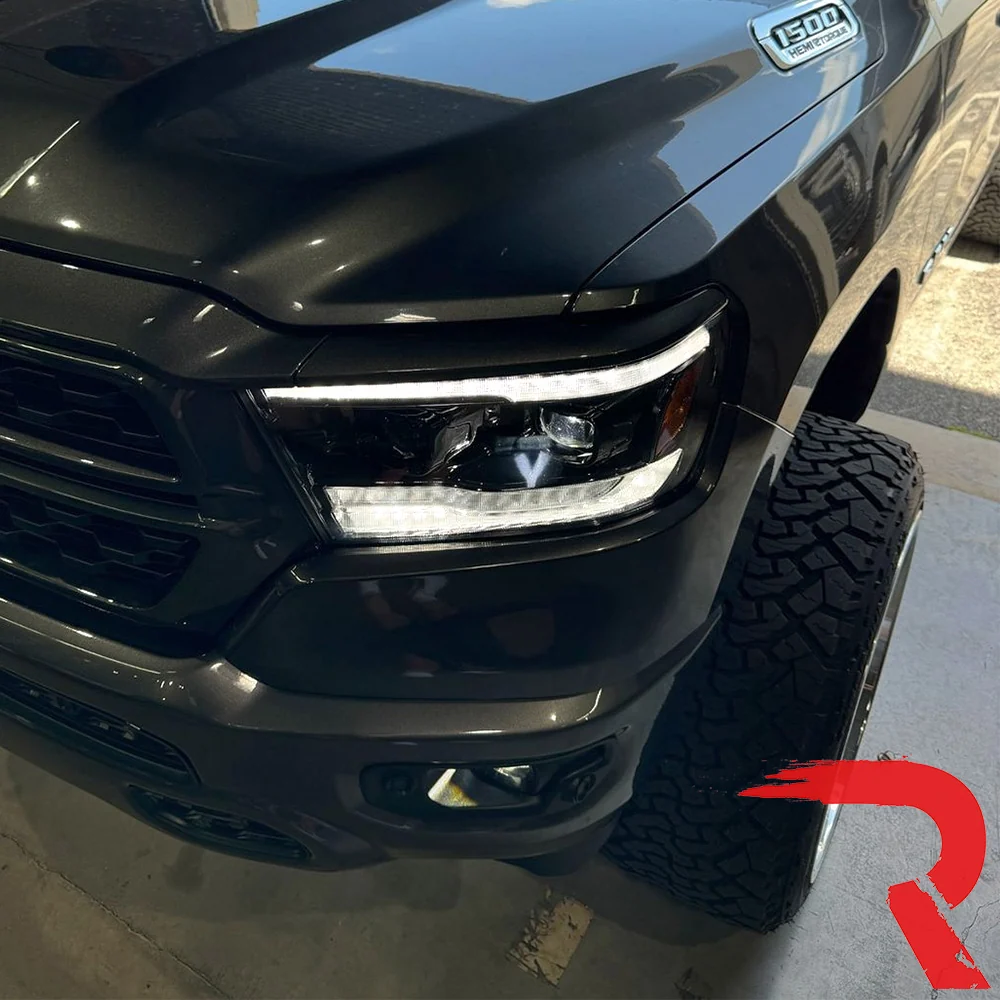 Dodge 19-23 RAM 1500 LED Projector Headlights Ultra High Power Smooth White OLED DRL & Scanning Amber LED Turn Signals w/ Startup Light Sequence (Replaces OEM LED Only) - Smoked / Black - Image 8