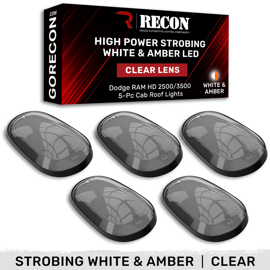 Dodge RAM 03-18 Heavy-Duty 2500/3500 5-Piece Cab Roof Light Kit Strobe LED White & Amber - Multiple Lens - Image 27