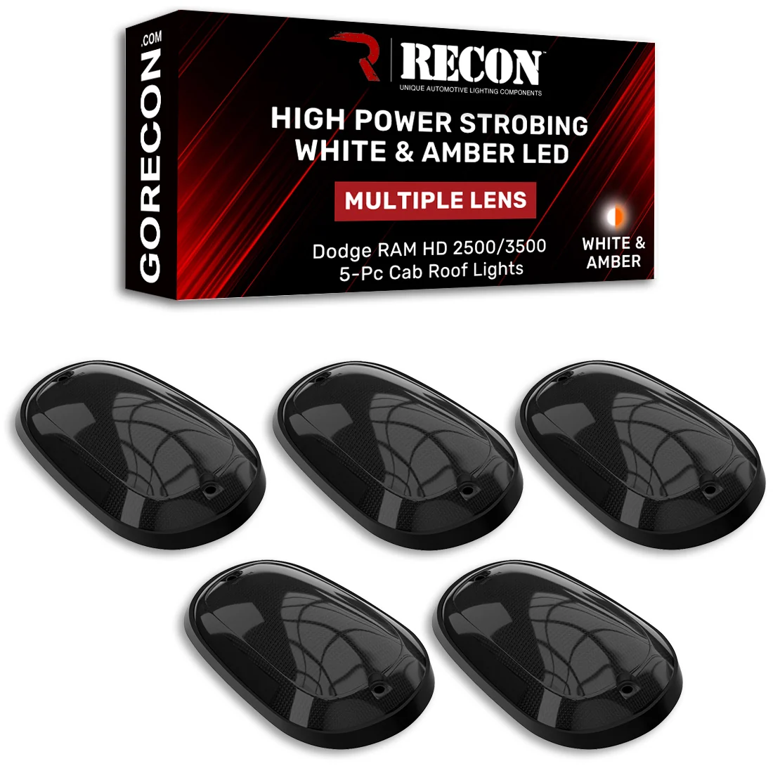 Dodge RAM 03-18 Heavy-Duty 2500/3500 5-Piece Cab Roof Light Kit Strobe LED White & Amber - Multiple Lens - Image 35