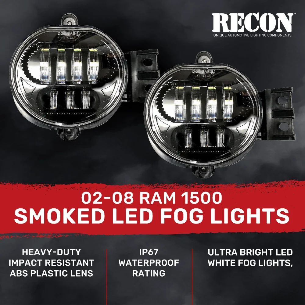 Dodge RAM 1500 02-08 Ultra Bright White LED Fog Lights 2-Pc Kit (Replaces Factory Fog Lights) - Smoked Lens - Image 3