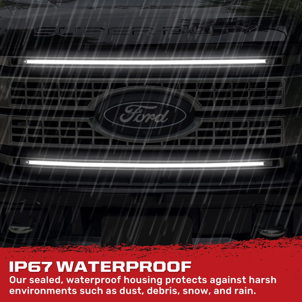Ford 17-22 Super Duty (F250, F350) 37" Aluminum Grille Mount 2-Piece Kit Ultra Bright White LED DRL Lights - Smoked Lens - Image 5