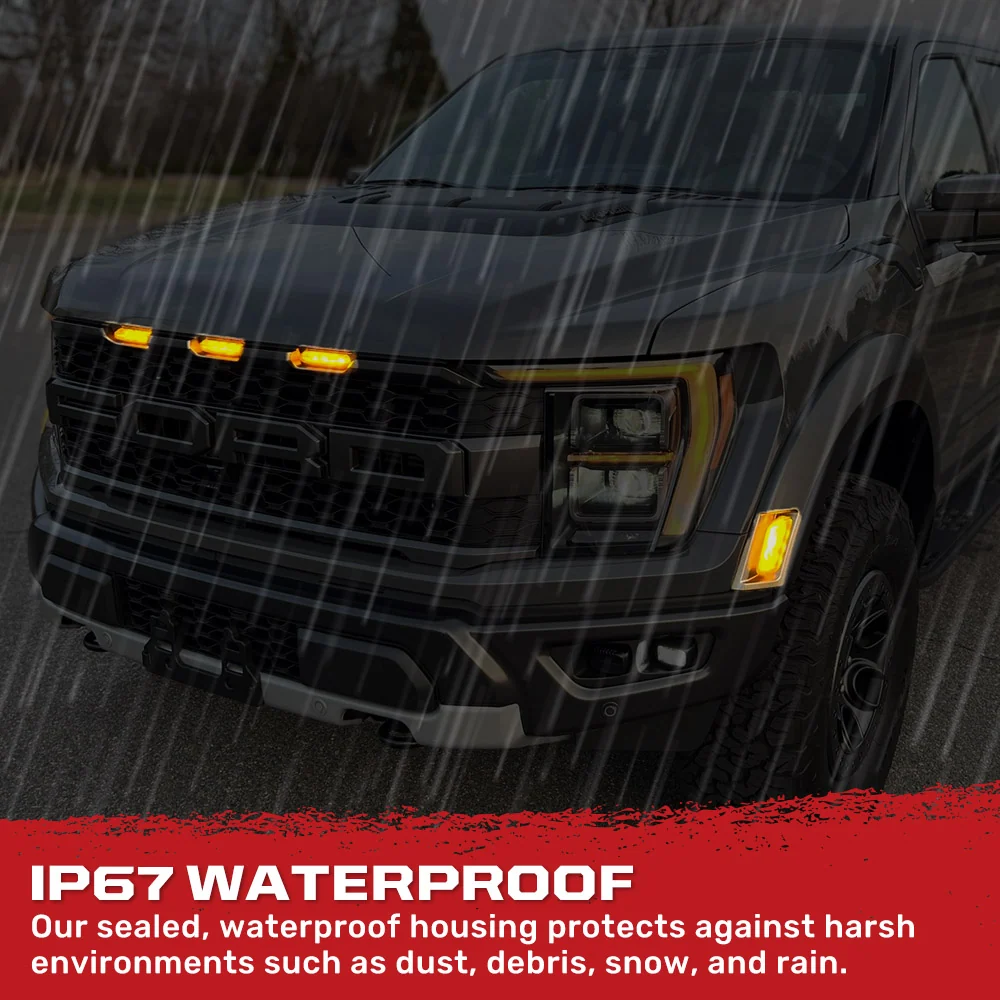 Ford 21-22 Raptor 7-Pc Fender & Hood Light Kit Smoked Lens White or Amber LED Running Lights w/ Startup Light Sequence - Image 11