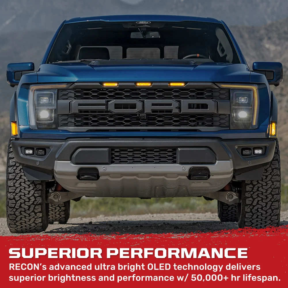 Ford 21-22 Raptor 7-Pc Fender & Hood Light Kit Smoked Lens White or Amber LED Running Lights w/ Startup Light Sequence - Image 13