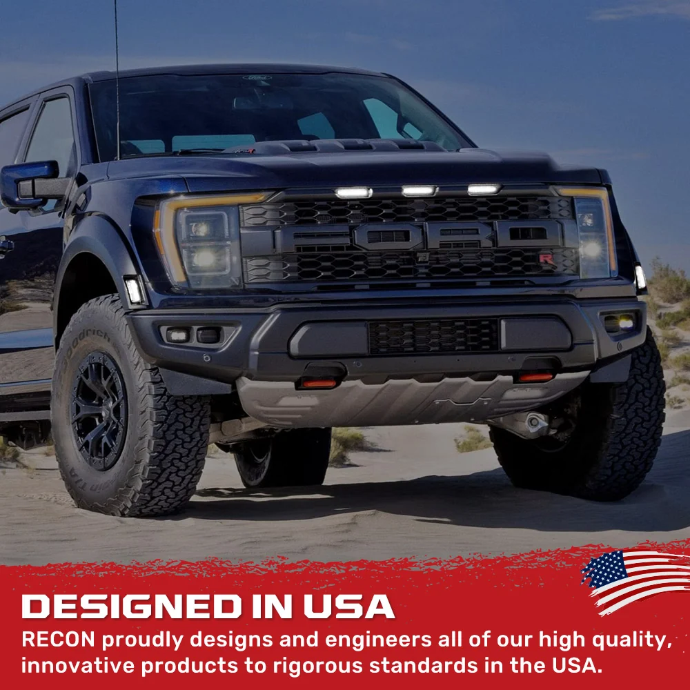 Ford 21-22 Raptor 7-Pc Fender & Hood Light Kit Smoked Lens White or Amber LED Running Lights w/ Startup Light Sequence - Image 4