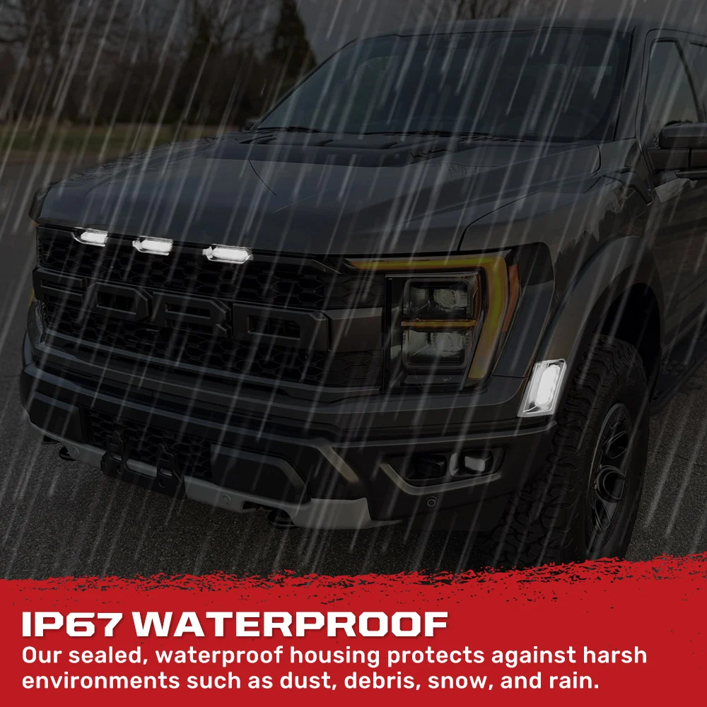 Ford 21-22 Raptor 7-Pc Fender & Hood Light Kit Smoked Lens White or Amber LED Running Lights w/ Startup Light Sequence - Image 6