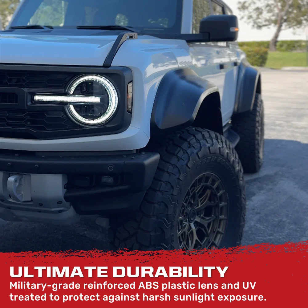 Ford Bronco 21-25 LED Projector Headlights w/ Ultra High Power LED High/Low Beams & White OLED DRL w/ Start-Up Lighting Sequence & Scanning Amber LED Turn Signals - Smoked / Black - Image 5