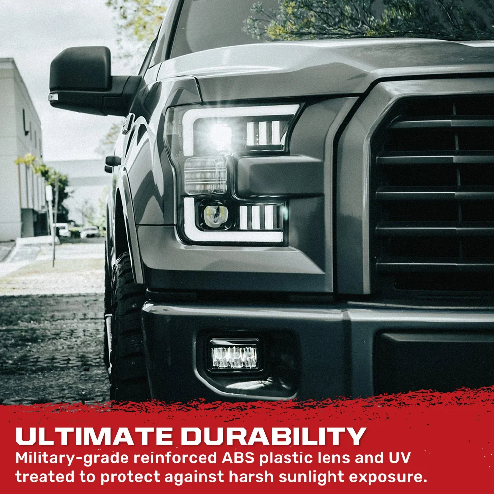 Ford F150 15-17 LED Projector Headlights w/ Ultra High Power Smooth White OLED DRL w/ Scanning Amber Turn Signals (Replaces OEM Halogen Headlights) - Multiple Styles - Image 12