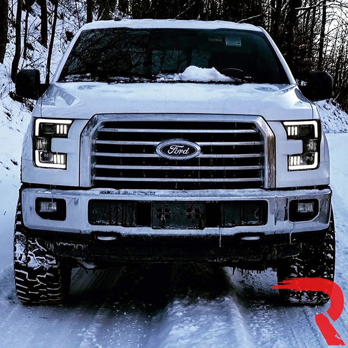 Ford F150 15-17 Projector Headlights w/ Ultra High Power Smooth White OLED DRL Scanning Amber LED Turn Signals (Replaces OEM Halogen Style Headlights) - Smoked/Black - Image 12
