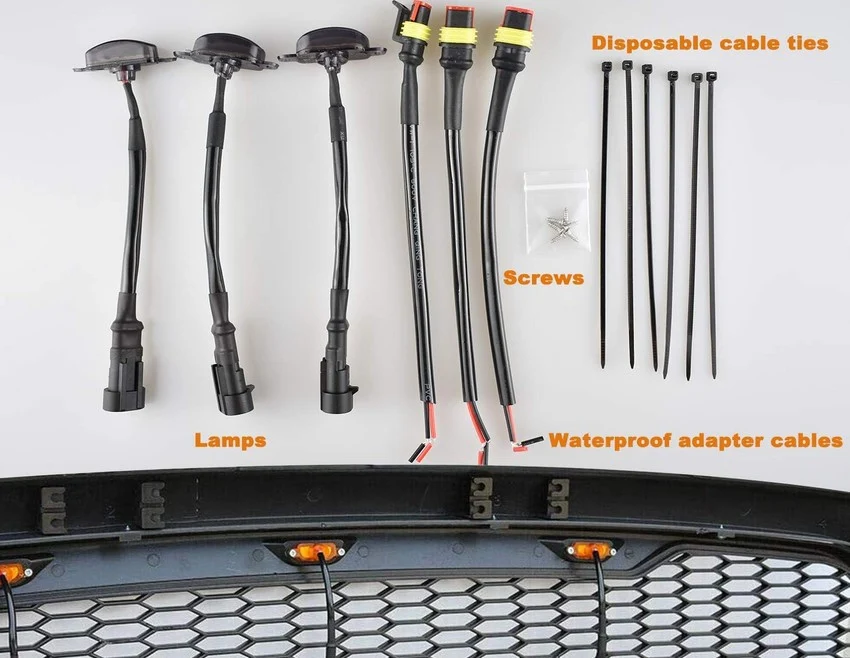 Universal Front Grille LED Light Kit with Amber LED Running Lights and Smoked Lenses 3pc Kit - Image 2