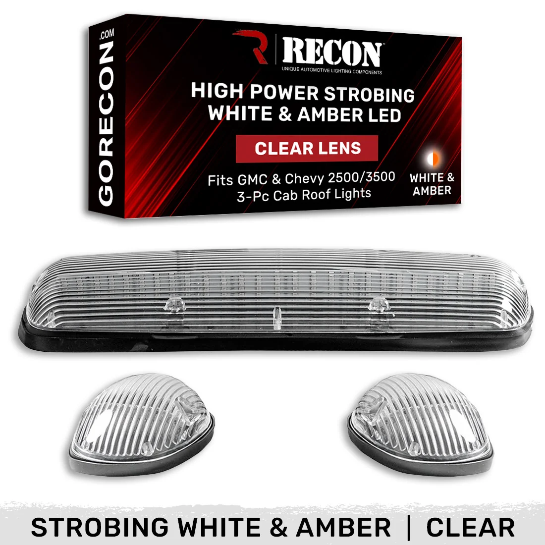 GMC & Chevy 02-07 3-Piece Cab Roof Light Kit Strobe LED White & Amber - Multiple Lens - Image 23
