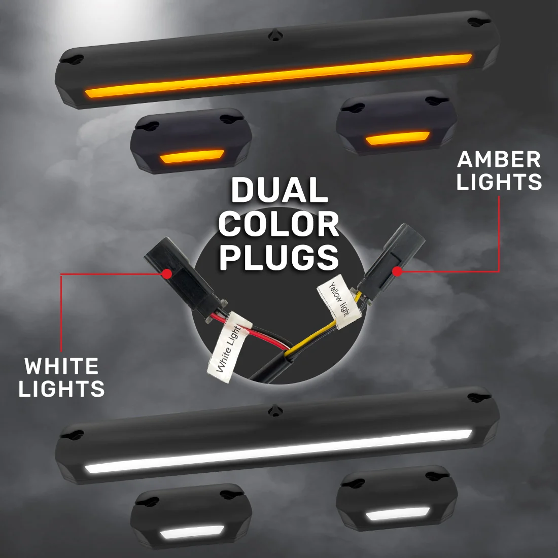 GMC & Chevy 07-14 Heavy-Duty 3-Piece Cab Roof Lights Kit Ultra-High Power Dual-Color (Amber or White) LED Function - Multiple Lens - Image 3
