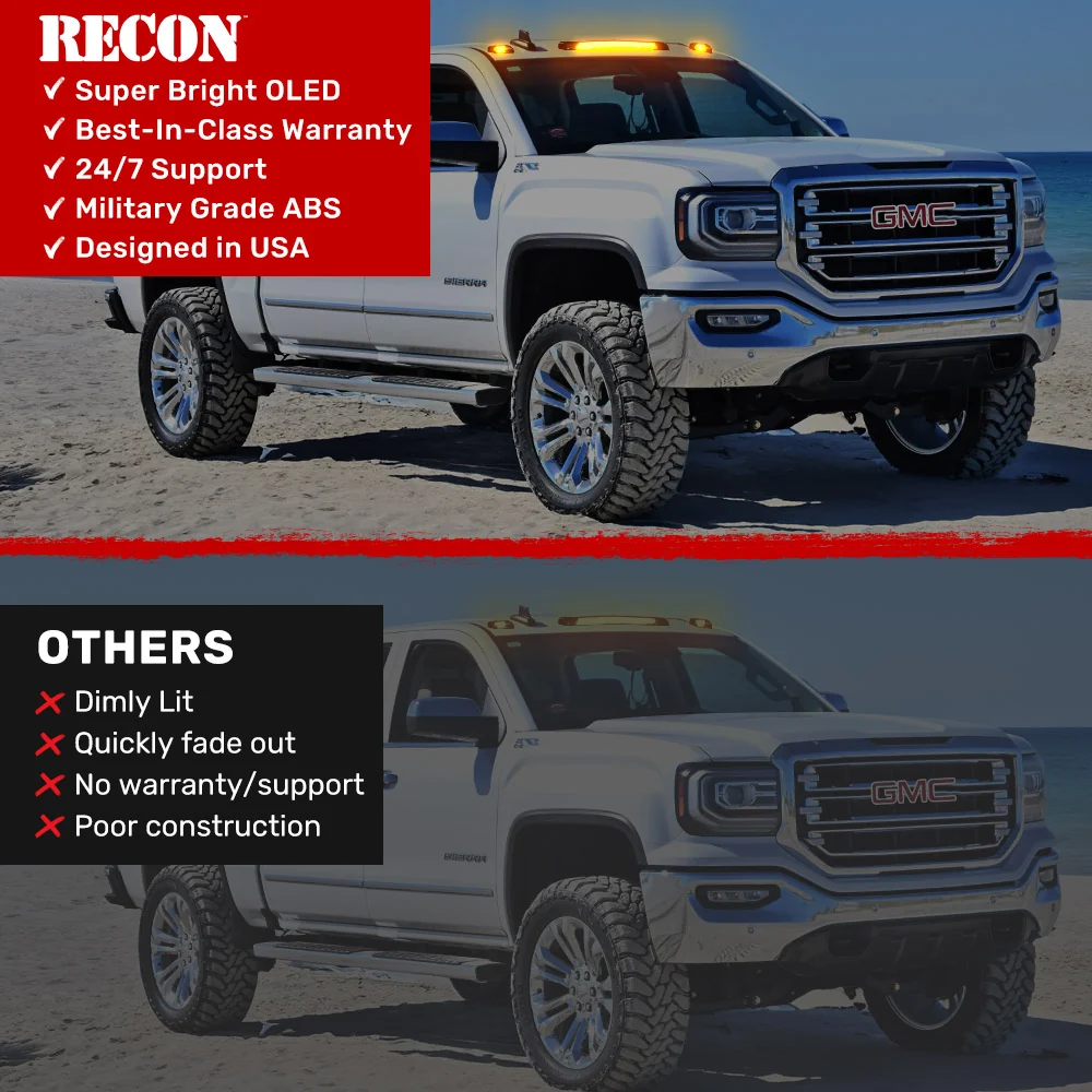 GMC & Chevy 15-19 Heavy-Duty 3 Piece Cab Roof Light Kit 2-Way Front & Rear Facing Ultra High-Power LEDs - Multiple Lens & Colors - Image 36
