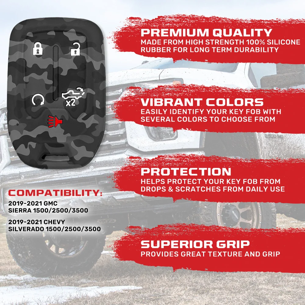GMC & Chevy 19-21 Sierra & Silverado 1-Piece 100% Silicone Rubber Key Fob Cover - Multiple Colors - Image 60