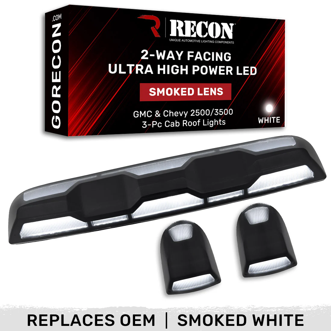 GMC & Chevy 20-25 (4th Gen) Heavy-Duty (3-Piece Set) Cab Roof Light Set 2-Way Front & Rear Facing Ultra High-Power White LEDs - (ATTN: This cab light kit replaces Factory/OEM installed cab roof lights) - Multiple Lens - Image 13