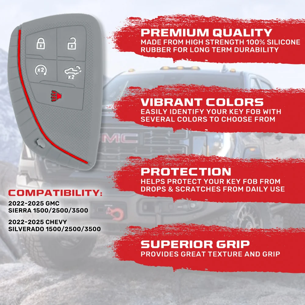GMC & Chevy 22-25 Sierra & Silverado 1-Piece 100% Silicone Rubber Key Fob Cover - Multiple Colors - Image 27