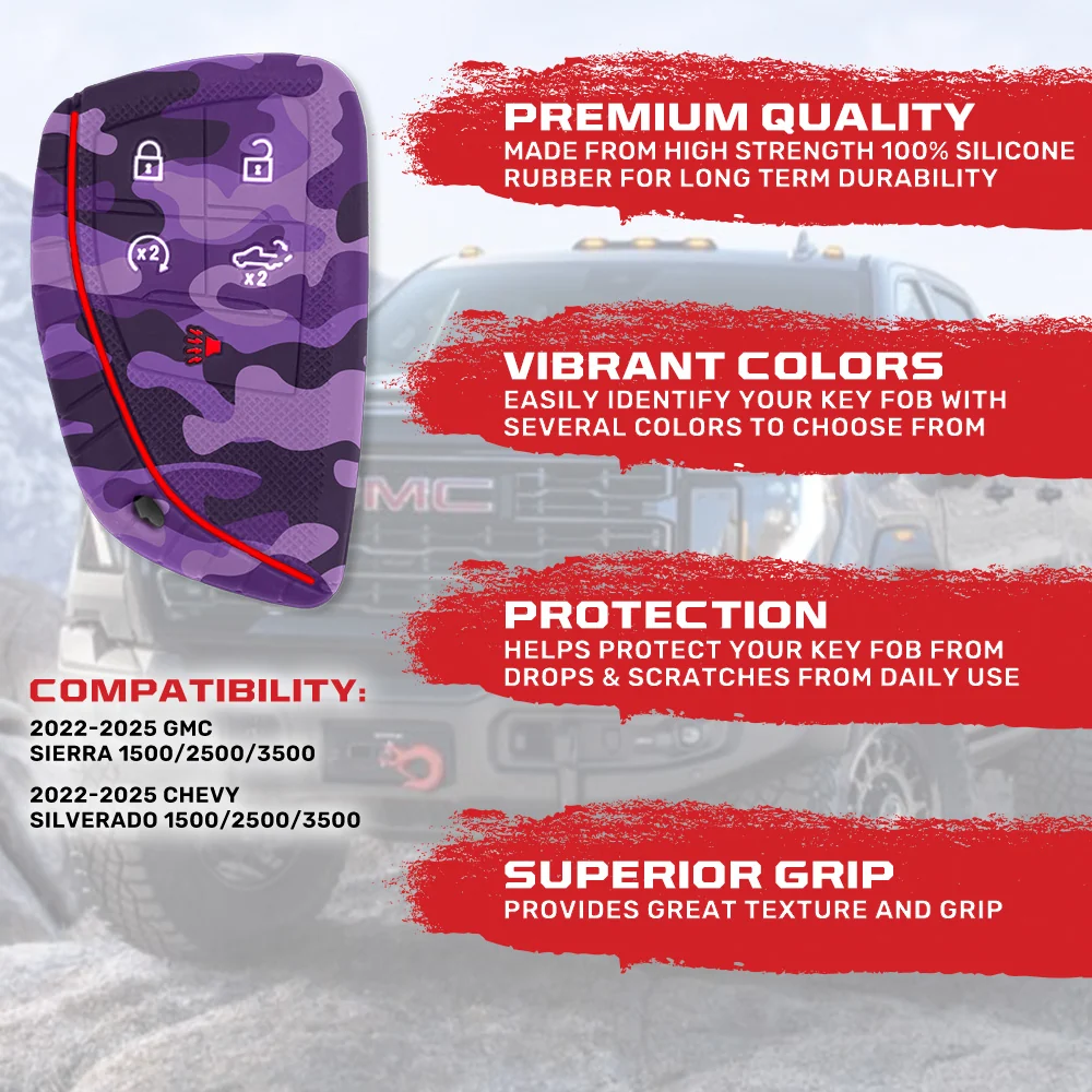 GMC & Chevy 22-25 Sierra & Silverado 1-Piece 100% Silicone Rubber Key Fob Cover - Multiple Colors - Image 66