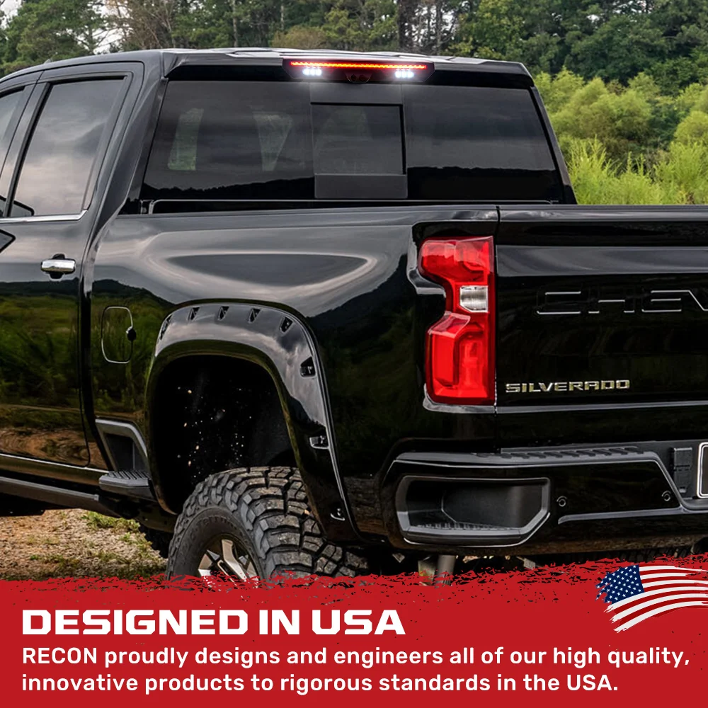 GMC Sierra & Chevy Silverado 20-25 2500 & 3500 (Fits Both Single Wheel & Dually 4th GEN) - ULTRA HIGH POWER Red LED 3rd Brake Light w/ CREE XML White LED Cargo Lights (Replaces LED 3rd Brake Light with 2 Cargo Bed Cameras - Smoked Lens - Image 6