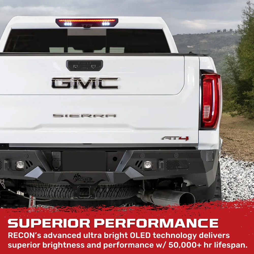 GMC Sierra & Chevy Silverado 20-25 2500 & 3500 (Fits Both Single Wheel & Dually 4th GEN) - ULTRA HIGH POWER Red LED 3rd Brake Light w/ CREE XML White LED Cargo Lights (Replaces LED 3rd Brake Light with 2 Cargo Bed Cameras - Smoked Lens - Image 9