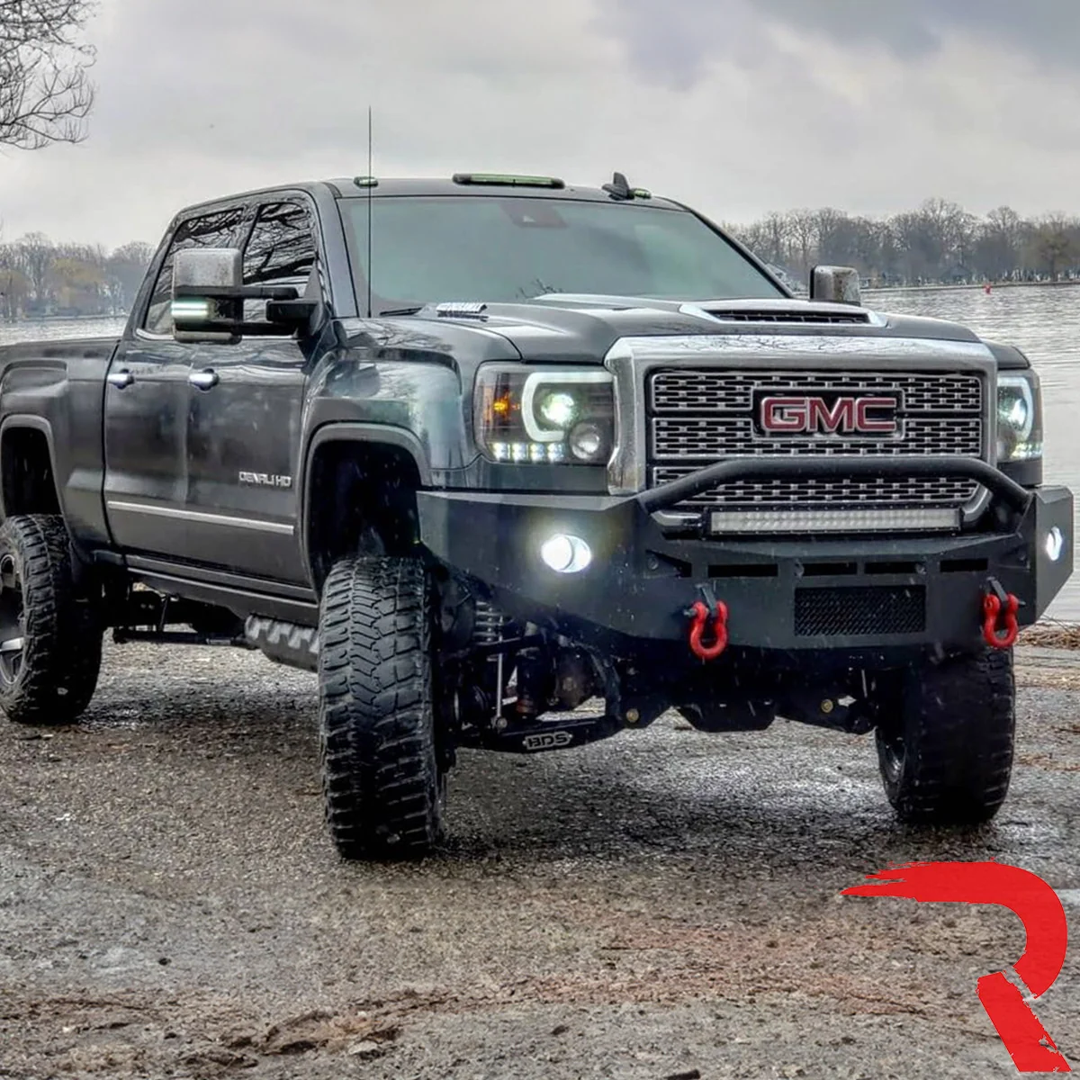 GMC Sierra 3500 15-19 Dually Projector Headlights w OLED Amber DRLs & Scanning OLED Amber Turn Signals in Smoked/Black - Image 13