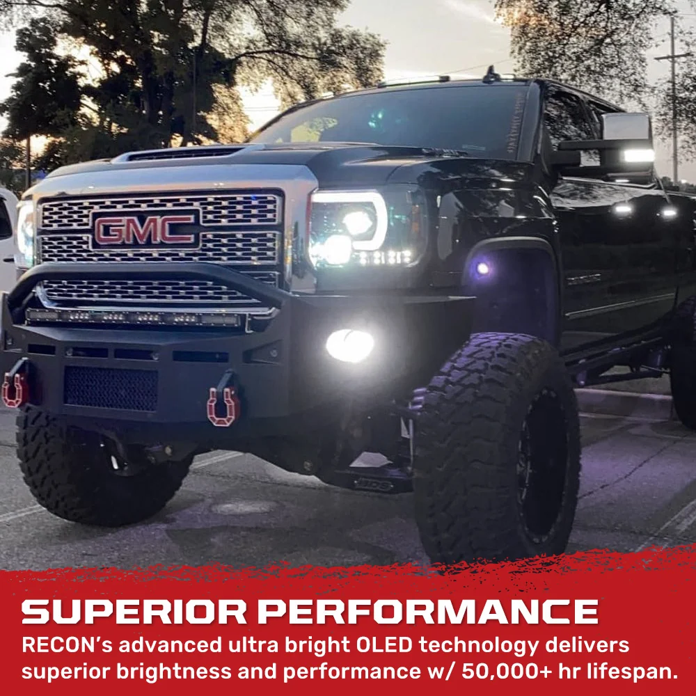 GMC Sierra 3500 15-19 Dually Projector Headlights w OLED Amber DRLs & Scanning OLED Amber Turn Signals in Smoked/Black - Image 6