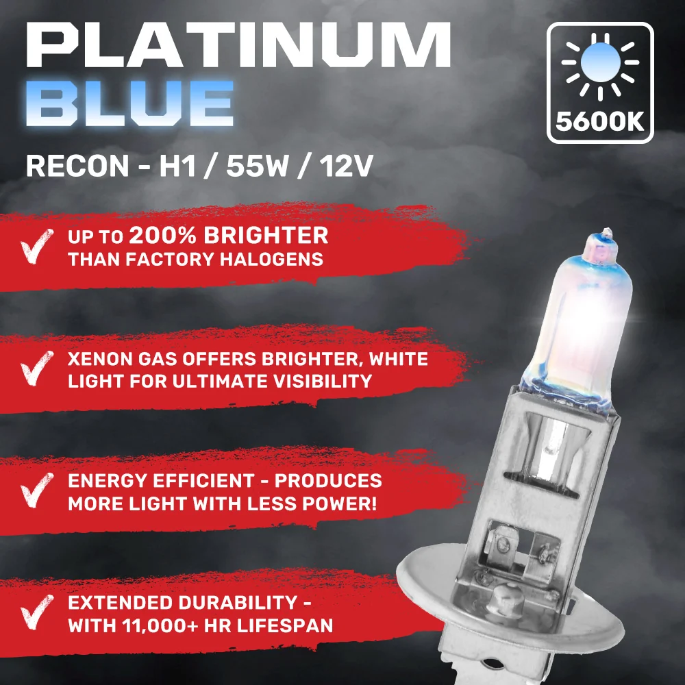 H1 12V 55W Xenon Gas Filled Headlight Bulbs in Platinum Blue - 5600K Color - Image 2