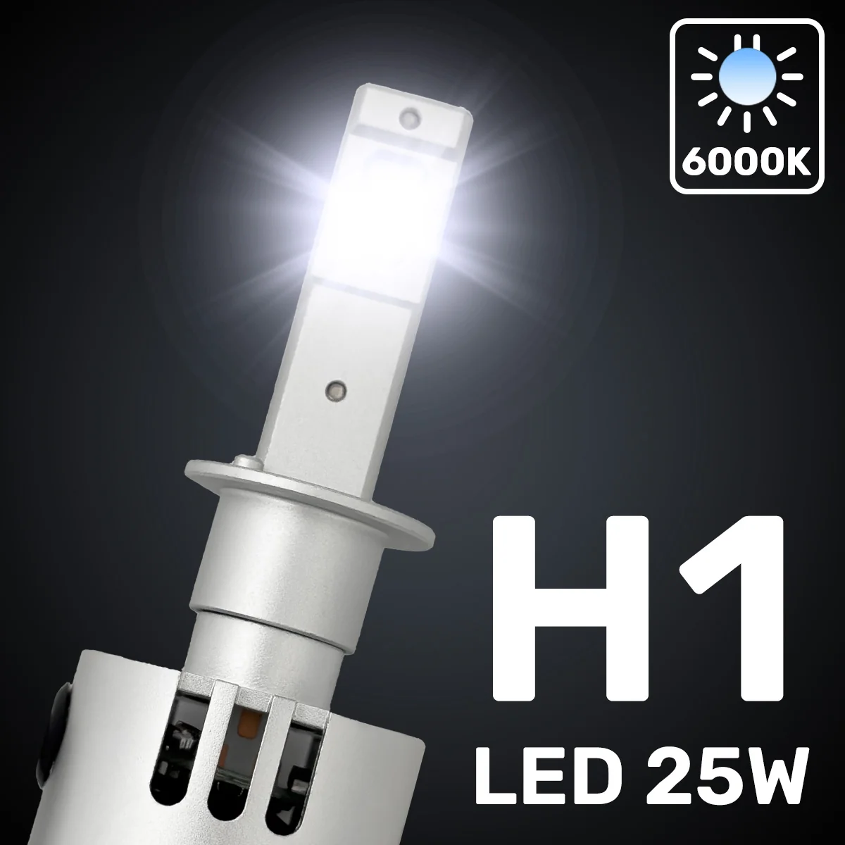 H1 12V High Power LED Headlight Bulbs 25-Watt (Single Beam) Ballast Free - 6000K Color - Image 2