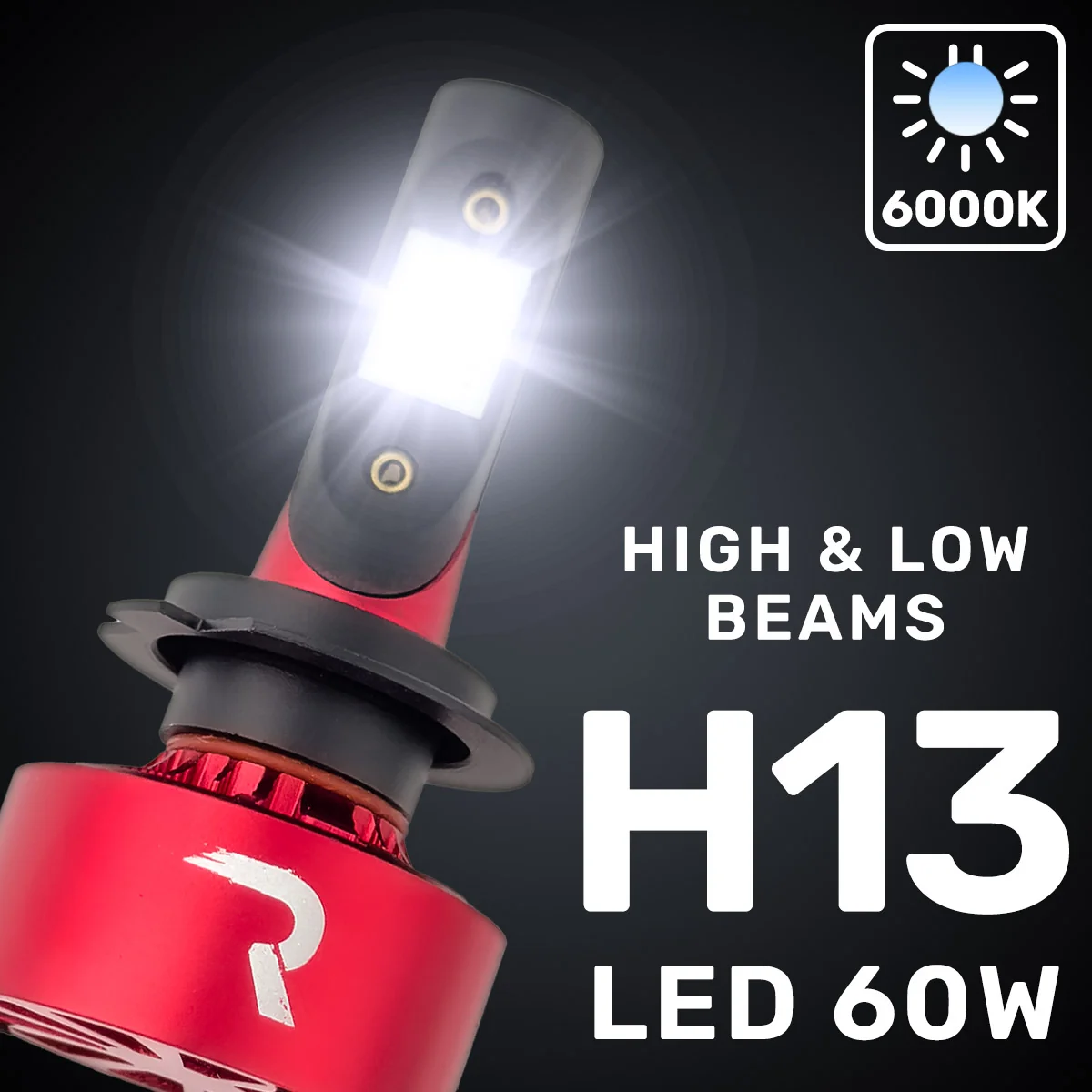 H13 9008 12V Ultra High-Power 60-Watt LED Headlight Bulbs (Hi & Low Beams) 6000K Color - Image 2