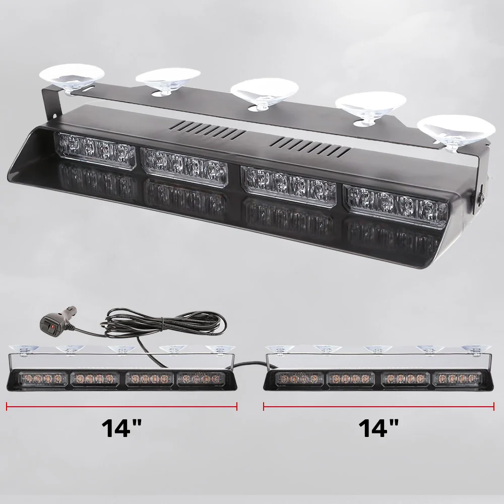 Interior Front Window 2-PC 14" LED Strobe Light Bars Suction Cup Installation A/C Adapter Plug & Play 26 Light Functions - Multiple Colors - Image 11