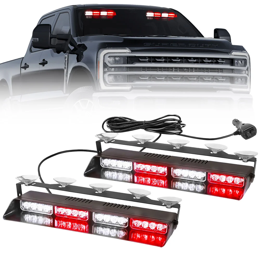 Interior Front Window 2-PC 14" LED Strobe Light Bars Suction Cup Installation A/C Adapter Plug & Play 26 Light Functions - Multiple Colors - Image 19