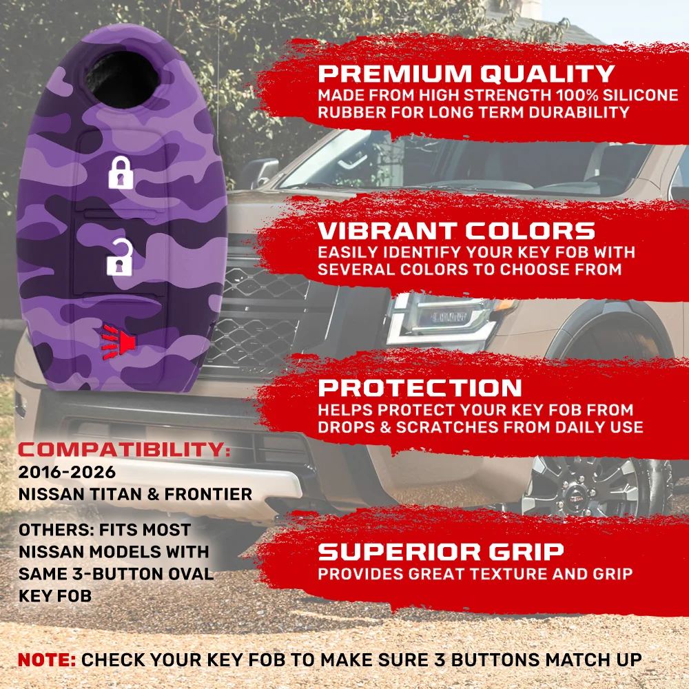Nissan 16-26 Titan & Frontier 1-Piece 100% Silicone Rubber 3-Button & 4-Button Key Fob Cover - Multiple Colors - Image 103