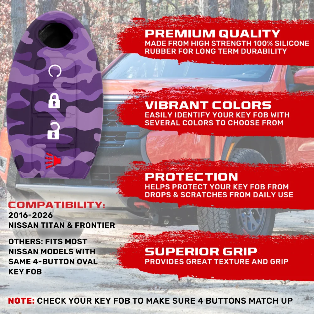 Nissan 16-26 Titan & Frontier 1-Piece 100% Silicone Rubber 3-Button & 4-Button Key Fob Cover - Multiple Colors - Image 119