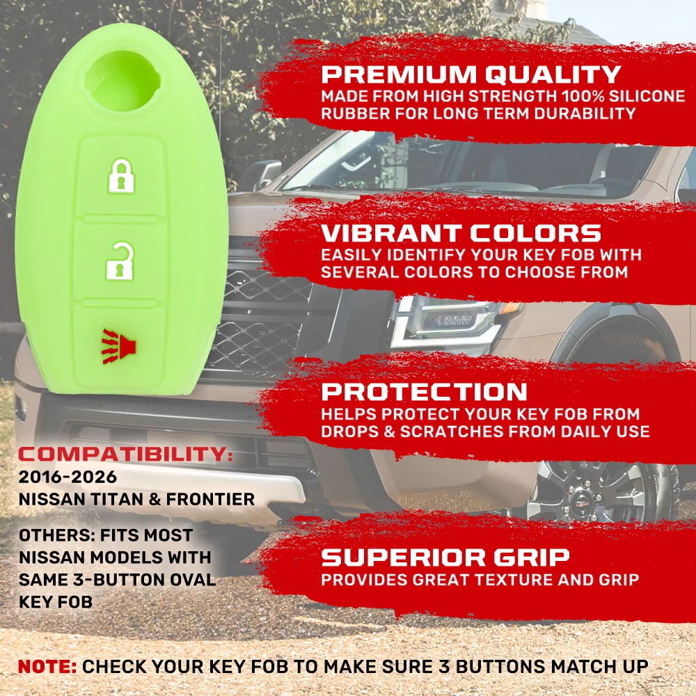 Nissan 16-26 Titan & Frontier 1-Piece 100% Silicone Rubber 3-Button & 4-Button Key Fob Cover - Multiple Colors - Image 137