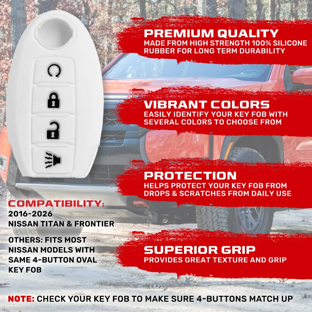 Nissan 16-26 Titan & Frontier 1-Piece 100% Silicone Rubber 3-Button & 4-Button Key Fob Cover - Multiple Colors - Image 64