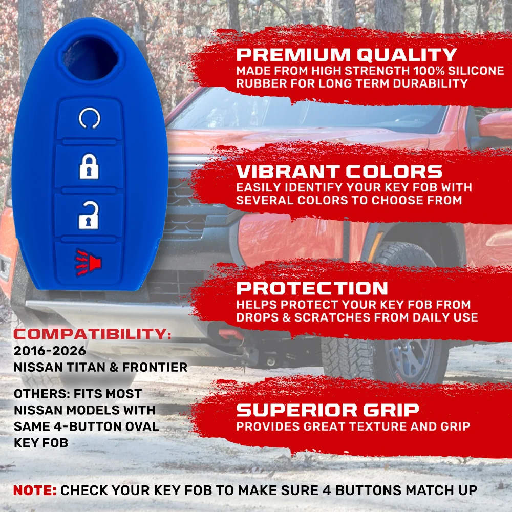 Nissan 16-26 Titan & Frontier 1-Piece 100% Silicone Rubber 3-Button & 4-Button Key Fob Cover - Multiple Colors - Image 72