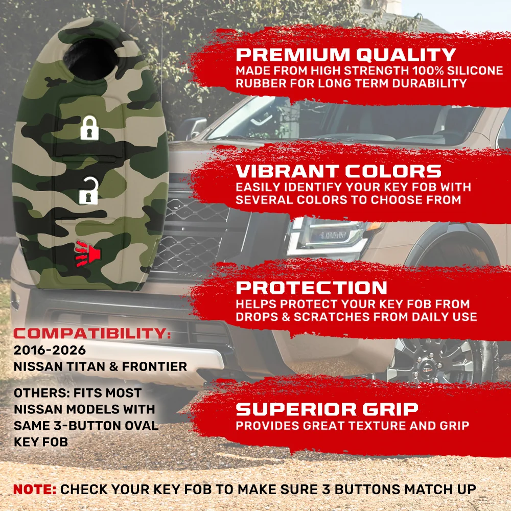 Nissan 16-26 Titan & Frontier 1-Piece 100% Silicone Rubber 3-Button & 4-Button Key Fob Cover - Multiple Colors - Image 9