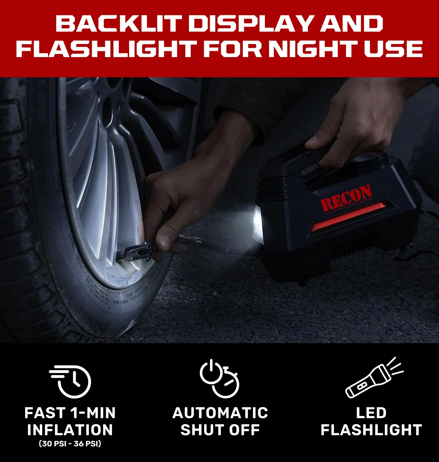 Portable Tire Inflator Air Compressor Pump Kit 12V for Truck, Cars, Bicycle & More 150PSI w/ LED Flashlight - Image 3