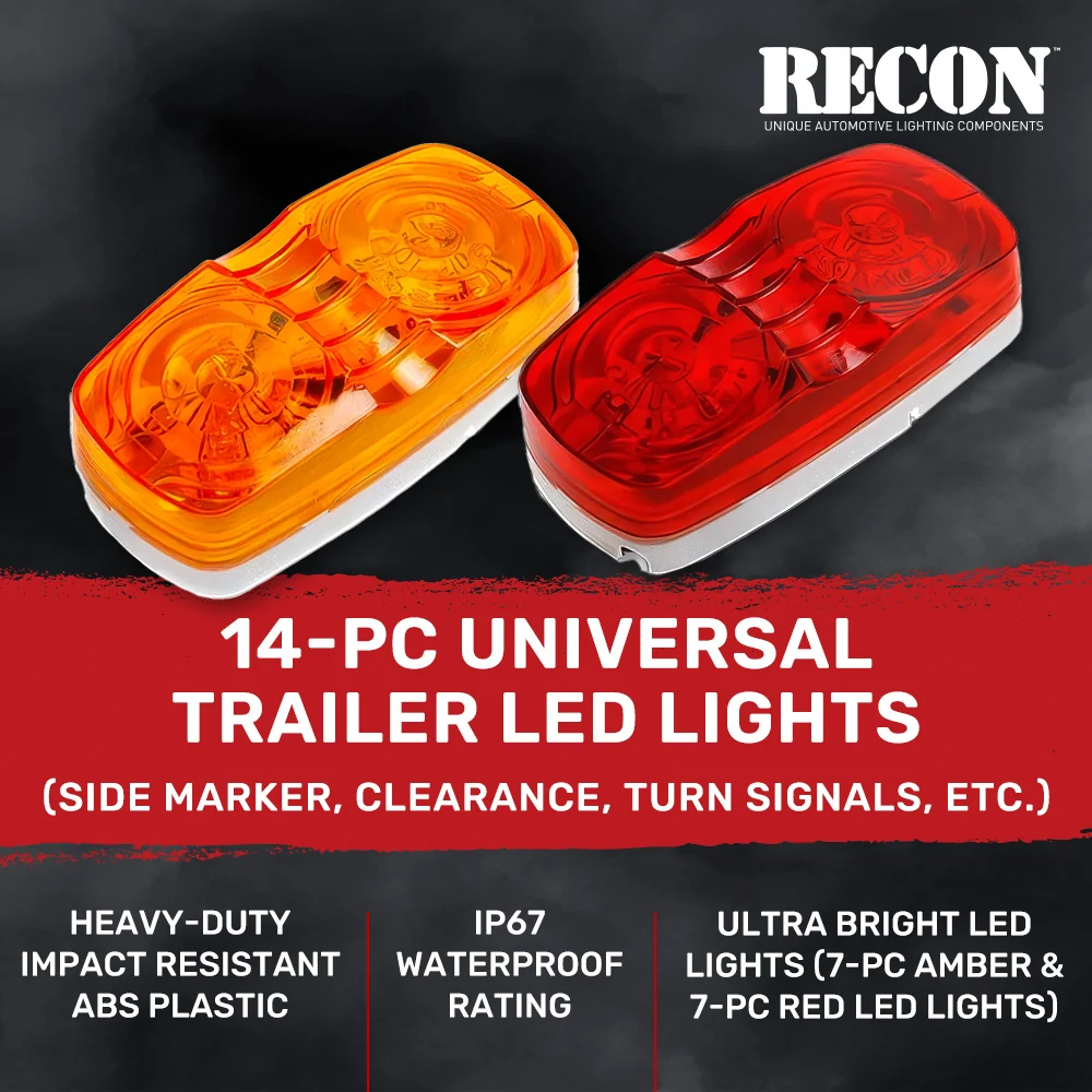 RECON 14-Pc Trailer Clearance Side Marker Running Lights Turn Signals 4" Lights with Ultra Bright 7 Red & 7 Amber LED Lights - Multiple Lens - Image 10