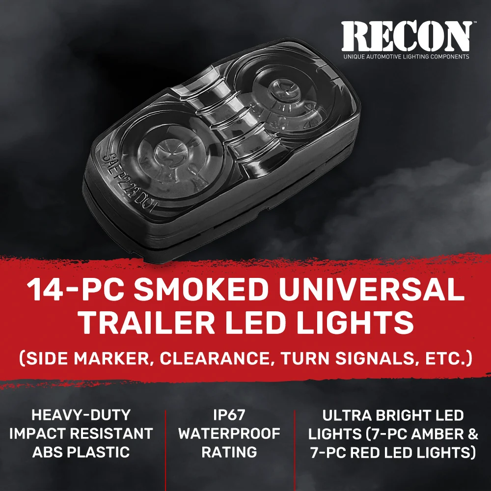 RECON 14-Pc Trailer Clearance Side Marker Running Lights Turn Signals 4" Lights with Ultra Bright 7 Red & 7 Amber LED Lights - Multiple Lens - Image 22