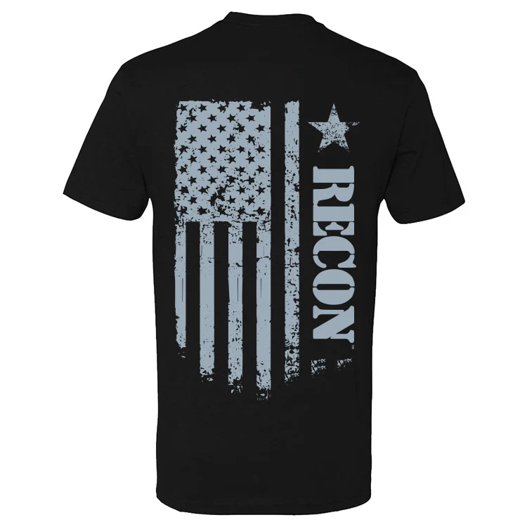 RECON American USA Flag Gray with Logo T-Shirt - Black