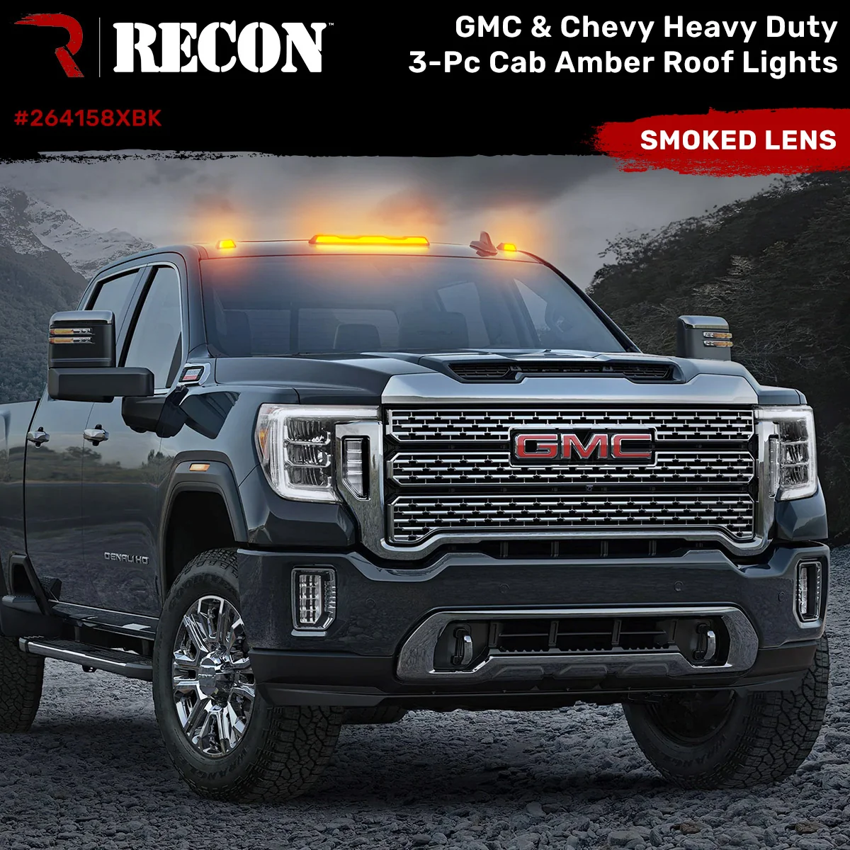 RECON - GMC & Chevy 20-25 (4th Gen) Heavy-Duty 3-Pc Cab Roof Light Set 2-Way Front & Rear Facing Ultra High-Power LED (ATTN: For models that DID NOT come with factory cab roof lights) - Multiple Options - Image 4