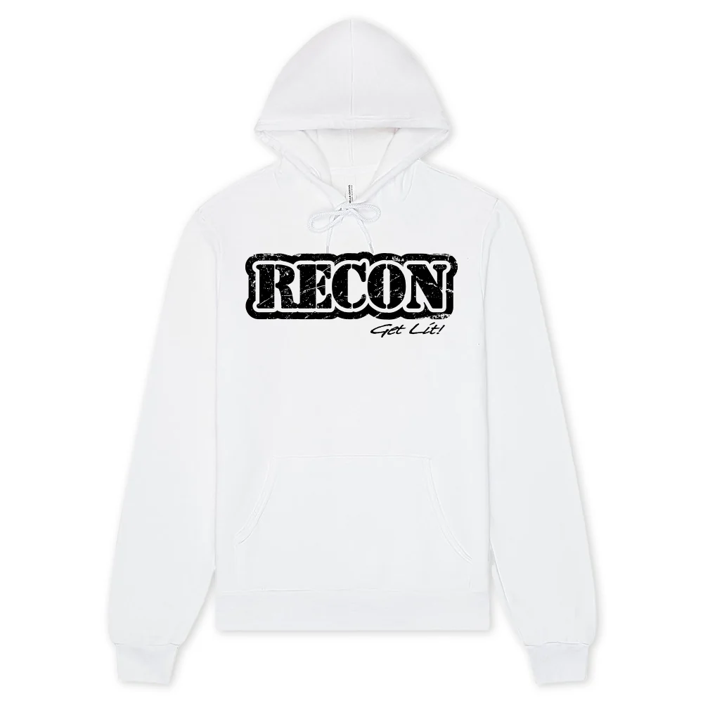 RECON Women's White Hoodie Black Rock Texture Logo