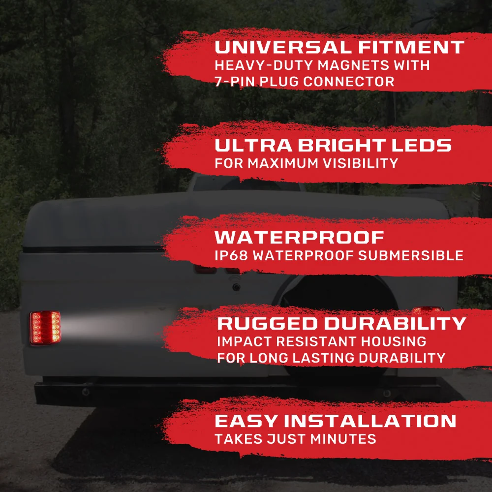 Red Magnetic 2-Pc Universal LED Trailer Lights (Red Running Lights, Brake Lights & Turn Signals) 7-Pin Plug - Image 4