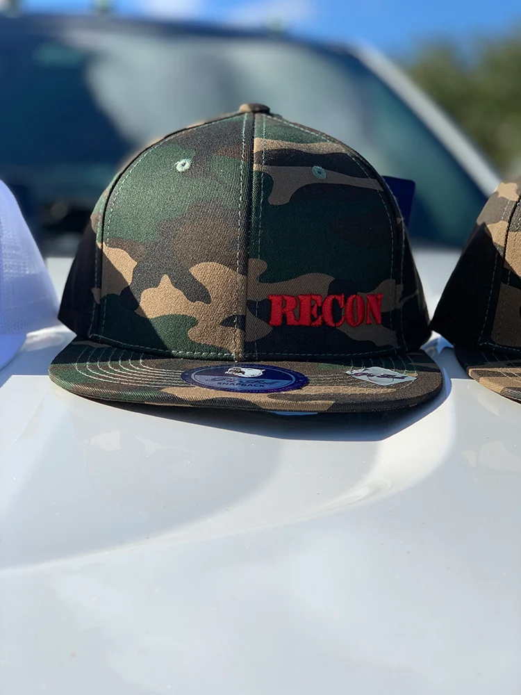 Red RECON Logo on Green Camo Hat - Snap Back - Image 3
