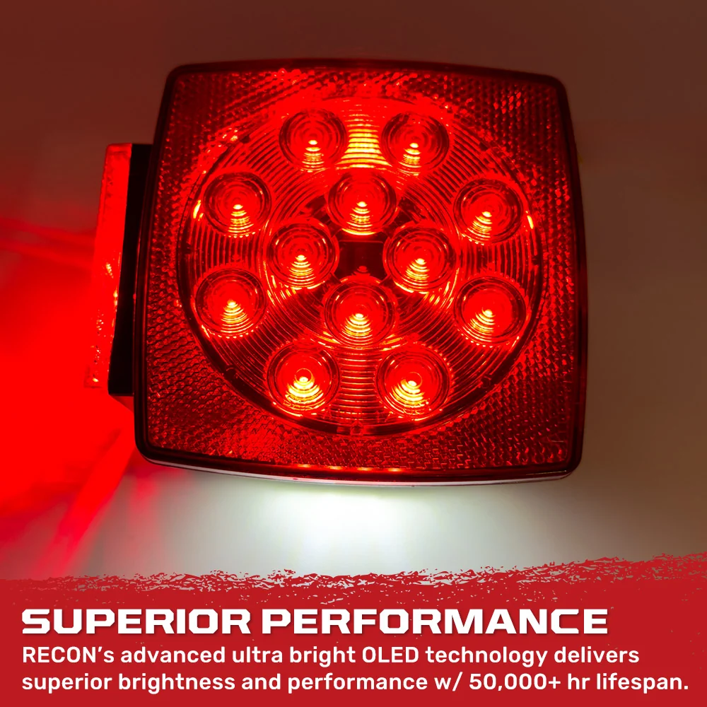 Red Square 2-Pc Universal LED Utility Trailer Lights (Red Running Lights, Brake Lights & Turn Signals) - Image 7