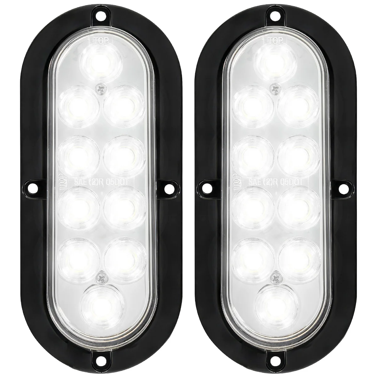 Red & White Oval 6" Universal 4-PC LED Trailer Tail Lights (Red Tail Lights, Brake Lights & Turn Signals, White Backup/Reverse Lights) - Image 3