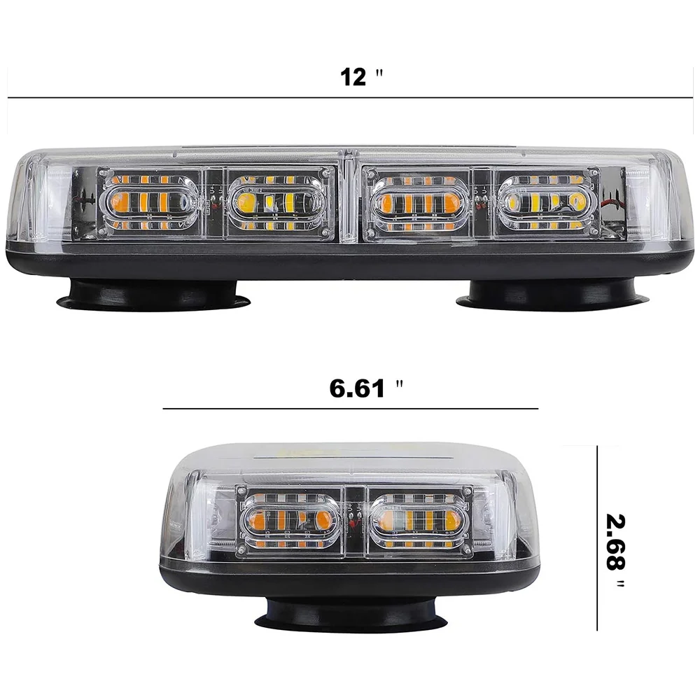 Roof Mounted 360 Degree 12" Emergency LED Strobe/Flashing Light Bar in Amber & White - Magnetic Suction Cup Installation with 16 Lighting Functions - Image 5