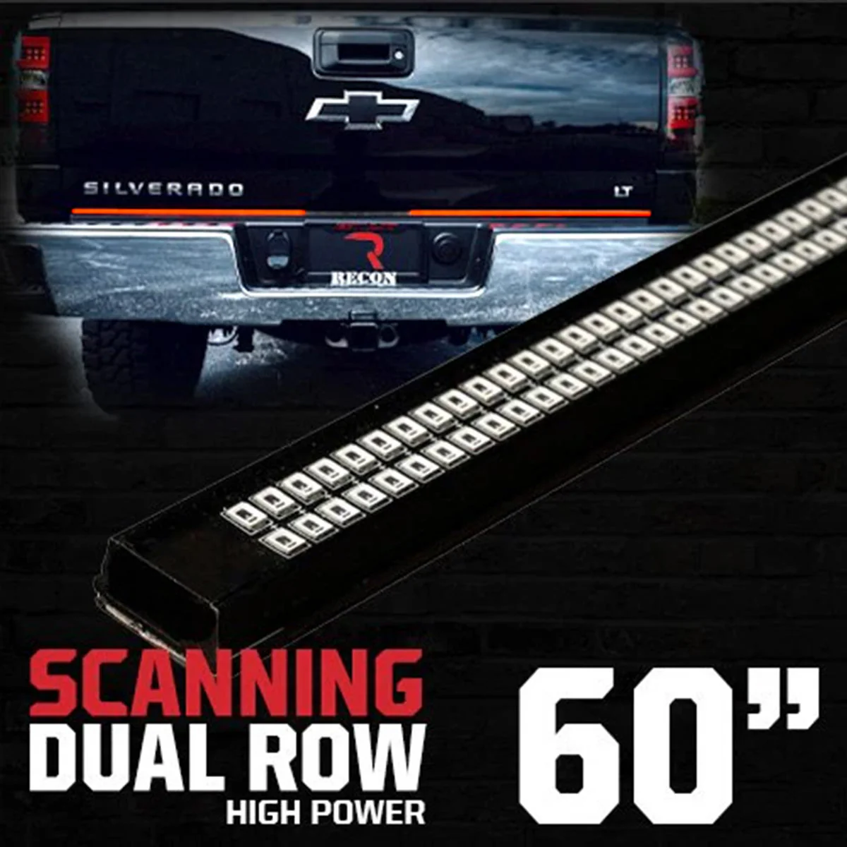 "Dual Row" Tailgate Bar High Power LED Red Scanning Turn Signals, Brake & White Reverse Lights - Multiple Sizes - Image 9